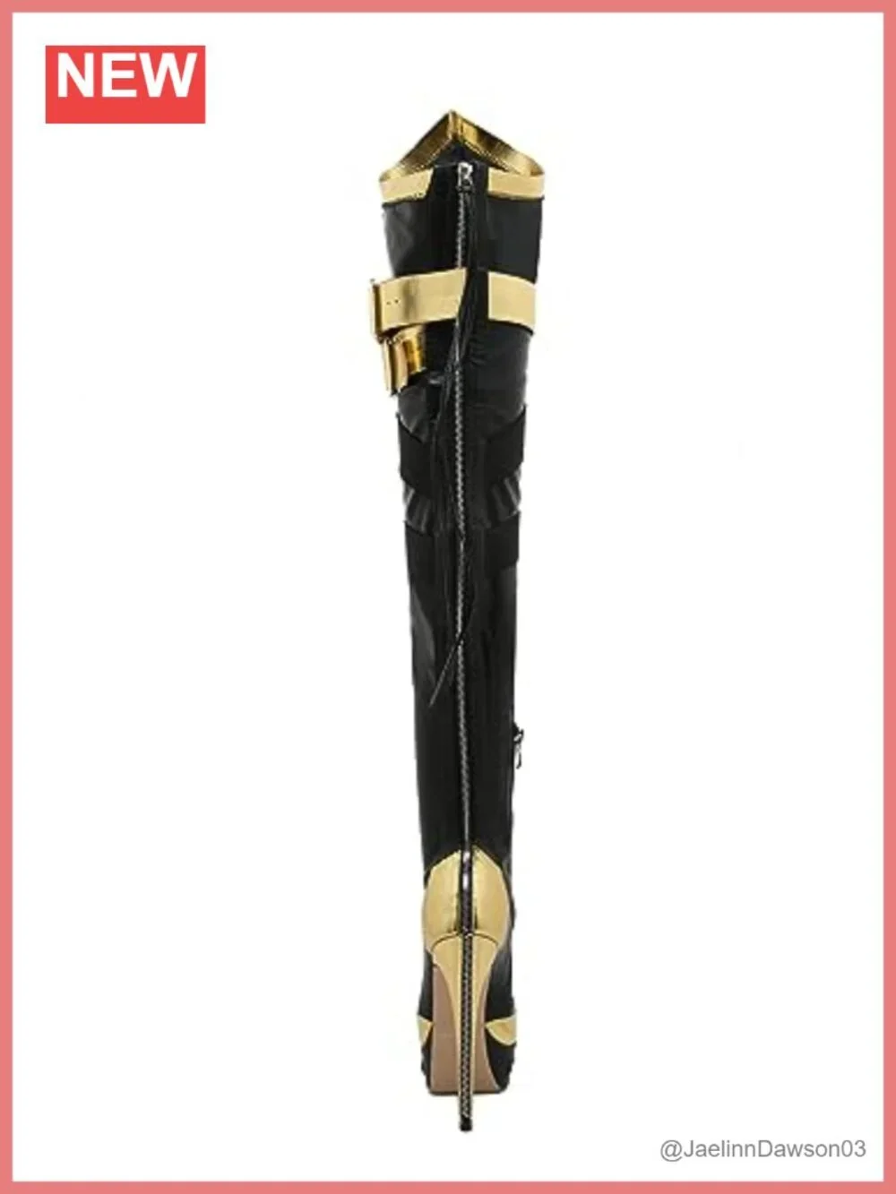 PU Leather Over the Knee Platform Boots Round Toe Lace Up Gold Strap Zip